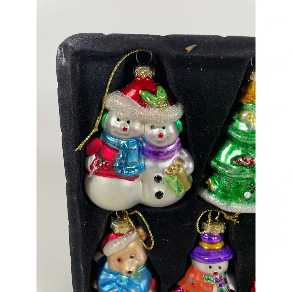 Set of 8 Mikasa Vintage Glass Christmas Ornaments - Santa, Snowmen, Angel & More